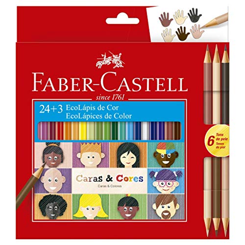 Lápis de Cor com 24 cores + 6 tons de pele da linha Caras e Cores Faber Castell