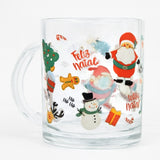 Caneca De Natal Vidro 320ml Estampa Natalina Papai Noel/Rena/Boneco de Neve