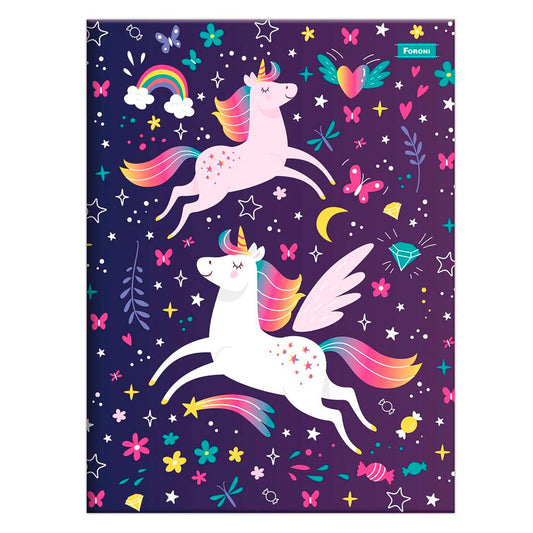 Caderno Universitário Brochura Unicórnio 80 folhas Foroni