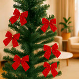 Laço De Natal Vermelho Com Detalhes De Glitter Com 6