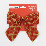 Laço De Natal Decorado Vermelho Com Detalhes Dourados 17cm