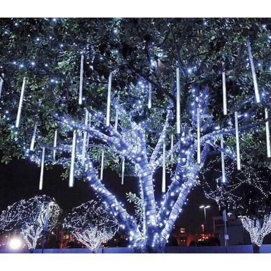 Cascata De Natal Bastão Sequencial 8 Tubos Pisca Pisca 240 Leds Branco Iluminação Bivolt