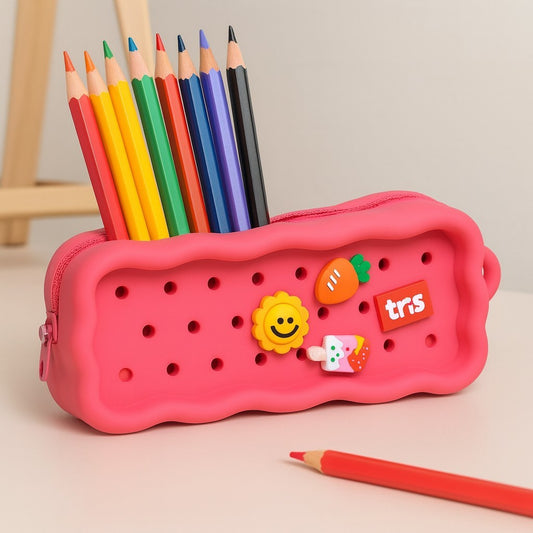 Estojo Escolar Picky Holic Charm Em Silcone Com 4 Pins Tris