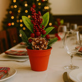Enfeite De Natal Mini Arranjo Cereja/Folhagens Decoração Para Mesa 20cm