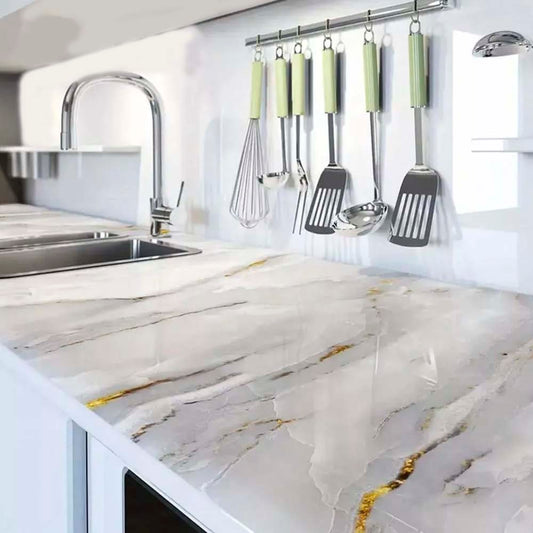 Papel De Parede Marmorizado Autoadesivo Resistente À Água 4,5 metros x 60cm Para Cozinha