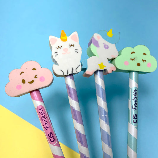 Kit Lápis Com Borracha Fantasia Kawaii