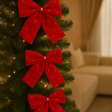 Laço De Natal Vermelho Com Detalhes De Glitter Com 3