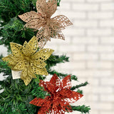 Flor De Natal Decorada Vazada Com Glitter 12Cm