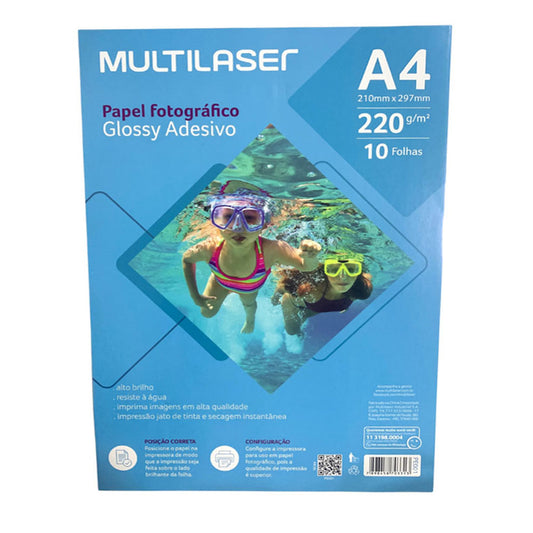 Papel Fotográfico Glossy Adesivo A4 220G Multilaser 10 folhas