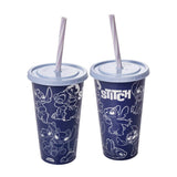 Copo Stitch Metalizado Com Tampa e Canudo 500ml