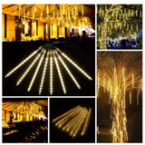 Cascata 8 Tubos Led Mini Chuva De Meteoros 240 Leds Branco Quente Bivolt