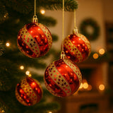 Bola De Natal N°8 Decorada Vermelho E Dourado Com 4