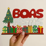Enfeite De Natal Placa Para Decoração De Mesa Mdf Boas Festas 18cm
