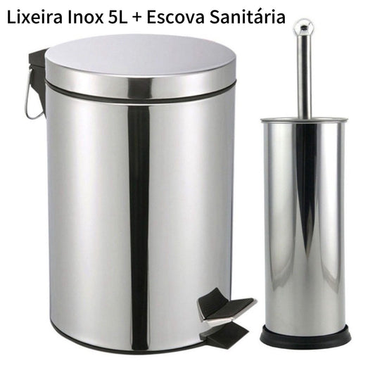 Anúncio Kit Lixeira + Escova Sanitária Inox Para Banheiro